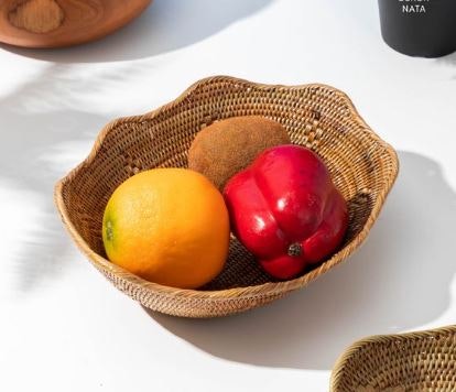 Dekornata Lore Rattan Set/ Nampan Rotan Bunga/ Tempat Buah Serbaguna 1